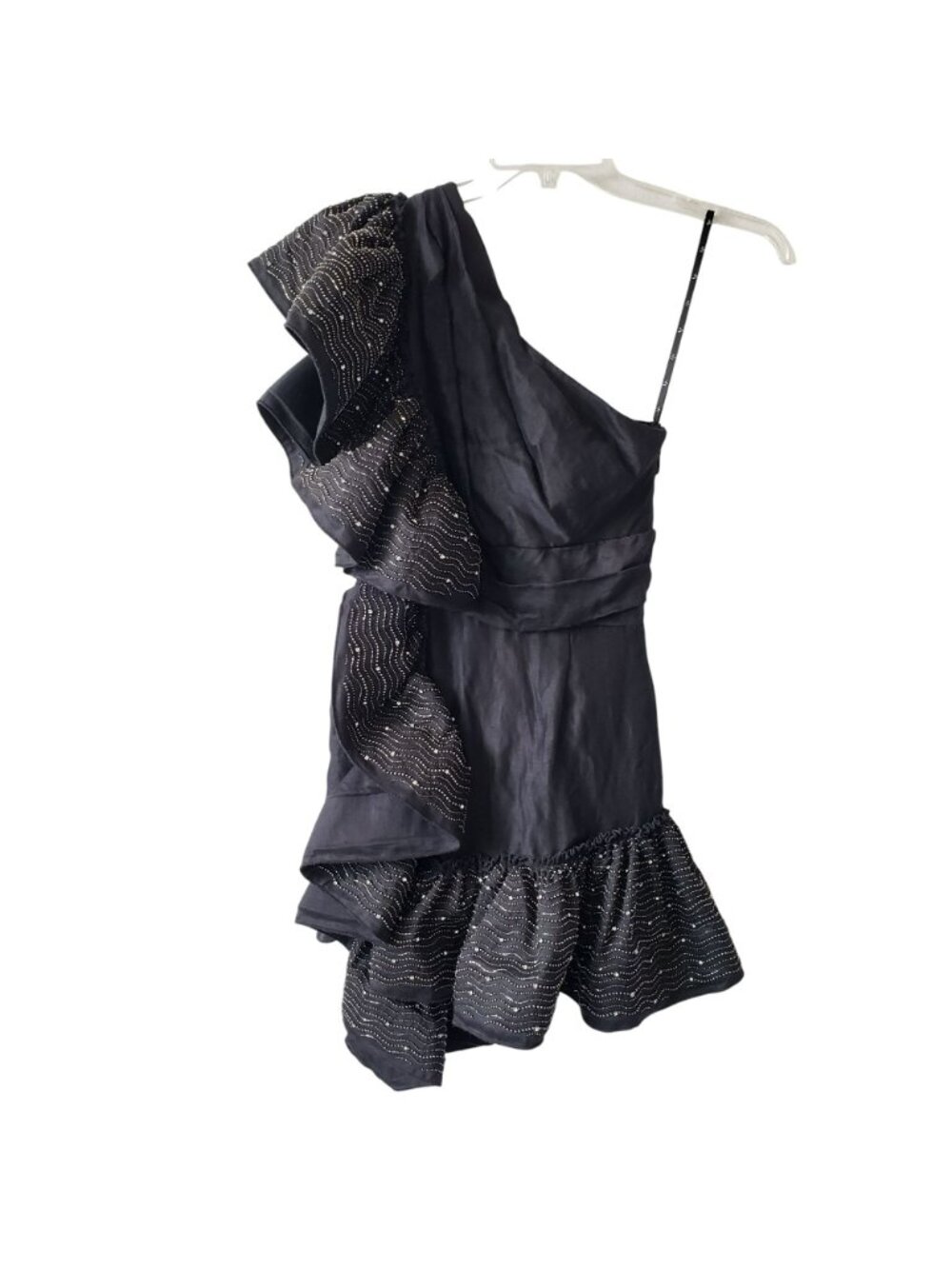 Aje $1498 Black Crystal Ruffle One Shoulder Mini Dress Cocktail Wedding Guest - Picture 3 of 16